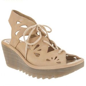 FLY London Yote Leather Lace Up Wedges